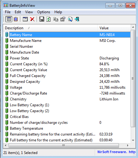 BatteryInfoView v1.23（电池信息查看器）